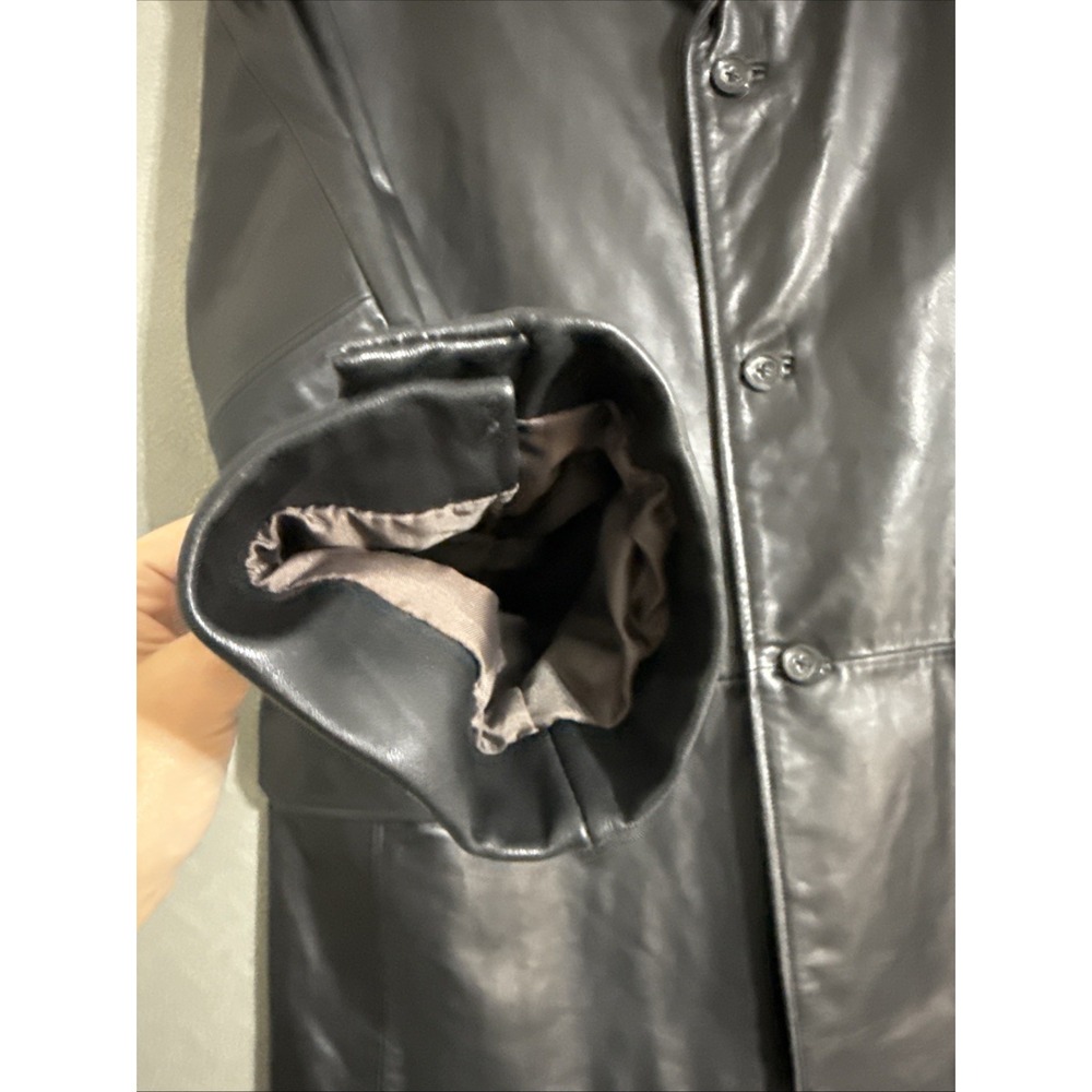Vtg Mens Leather Coat Banana Republic Black L  Jacket Blazer Rockabilly Y2K Soft - Picture 11 of 16